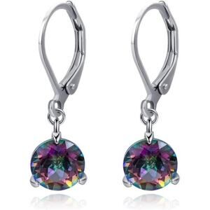 Halo Sparkle Teardrop Leverback Earrings for Women 18K White Gold Plated
